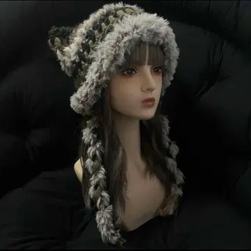 74 핸드메이드 고양이 귀 니트 모자 끈 포함 복슬복슬 고귀한 고양이풍