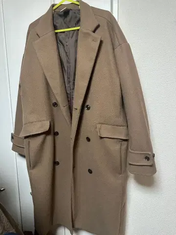 캐스퍼 존 베이지 멜톤 더블 체스트 코트