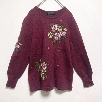 쇼와 레트로 70s 빈티지 니트 스웨터 Sebiliya 자수 S