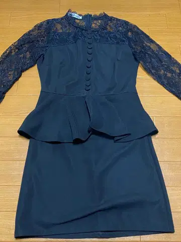 네이비 레이스 페플럼 드레스