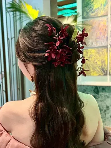 머리 장식 조화 빨간색 컬러 드레스 색상 변경