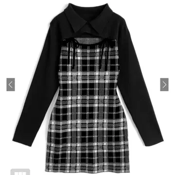 GRL 체크 무늬 프론트 오픈 리본 니트 미니 원피스 ru1373