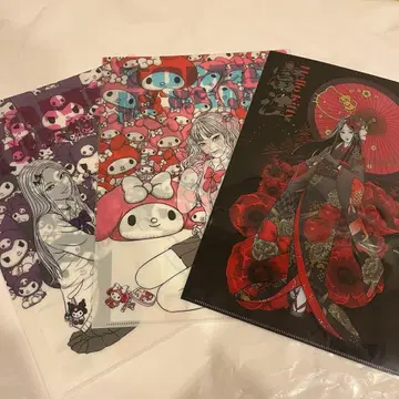 헬로키티 토미에 이토 준지 팝업 일본풍 디자인 클리어 파일 3장 세트