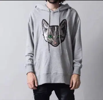 [ NO ID. ] CAT 스팽글 빅 후드티 그레이 XL 상당