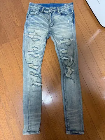 mnml 라이트 블루 스키니 데님 데미지 가공