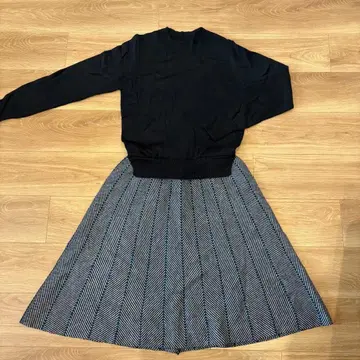 IEDIT 니트 도킹 원피스 플레어 헤링본 블랙 x 그레이 M