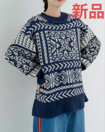 [ 새상품 ] 리파인드 웍스 반다나 패턴 자카드 니트