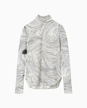 Marble Print Jersey High Neck Top - grey