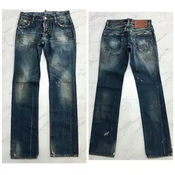 DSQUARED2 데님 팬츠 데미지 로고 가죽 인디고 42