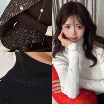 다리치 퀼팅 도트 니트탑