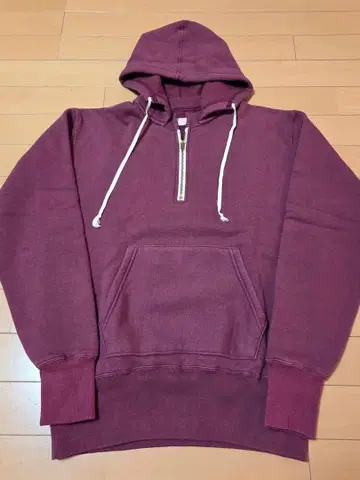 쿠시맨 버건디 하프 지퍼 후드티 L