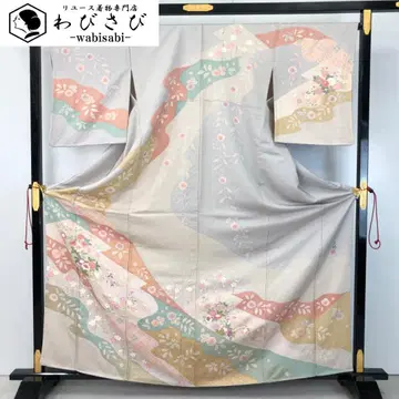 호몬기 사계절 꽃 무늬 시보리 금채 오마치 쥐색 톨 사이즈 K-4939