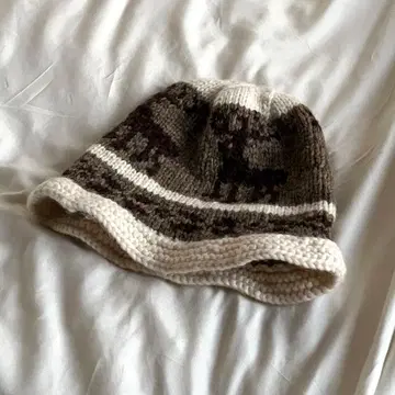 코위찬 니트 모자 비니 브라운 아이보리 Canada제 울