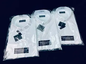 형태 안정 직조 무늬 긴팔 화이트 버튼 다운 셔츠 42-78 3개 세트