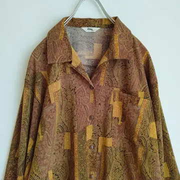 스카프 패턴 카키 패턴 셔츠 빈티지 에스닉 셔츠