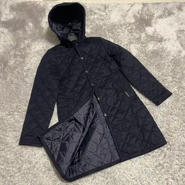 컨디션 최상 라벤햄 네이비 울 퀼팅 후디드 롱 코트 38