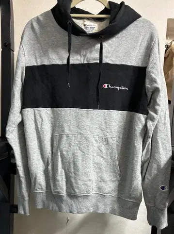 Champion 면 100% 바이컬러 후드티 L 로고 자수
