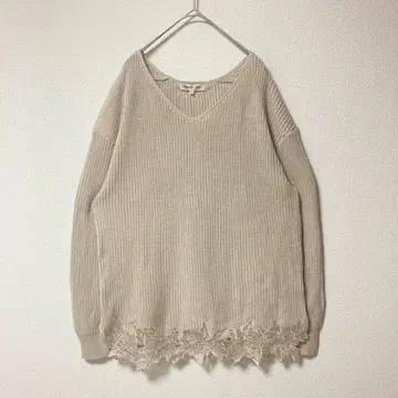 아푸와이저 리셰 니트 스웨터 레이스 긴팔 베이지 벨트 포함