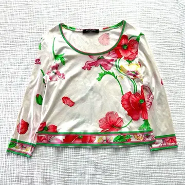 LEONARD 레오나르 꽃무늬 7부 기장 티셔츠 트림 크루넥