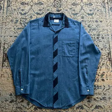 60s 빈티지 오픈 카라 셔츠 코튼 검 50s 레이온