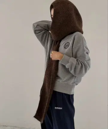 새상품 코스모스 comosmos 니트 후드 스카프 브라운