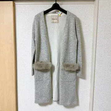 Apuweiser-riche 퍼 부착 롱 가디건 그레이 M