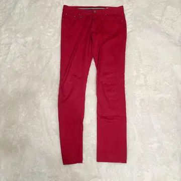 시맨틱 디자인 빨간색 스키니 데님 팬츠
