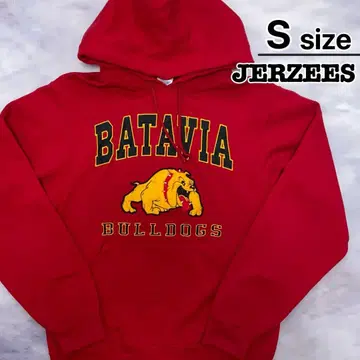 JERZEES 후드티 S 레드 빨간색 개 불독 마스코트 USA 구제 의류