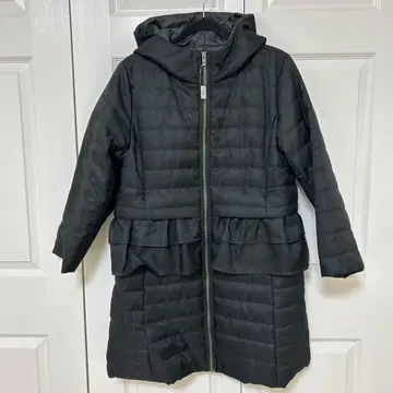 후드 부착 페플럼 디자인의 블랙 다운 재킷 L 사이즈