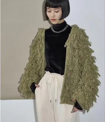 THE YOn 2way 루프 샤기 니트 가디건 / 올리브