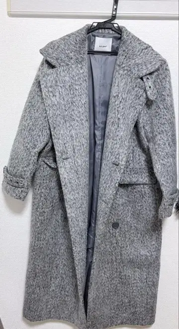 ACLENT 스탠드 카라 샤기 롱 코트