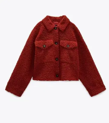ZARA 레드 플리스 보아 크롭 자켓