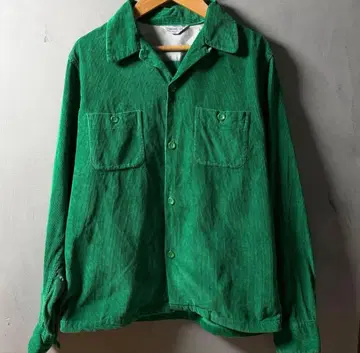[레어] 60s 빈티지 오픈 카라 셔츠 코듀로이 그린