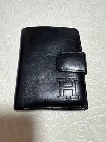 HIROFU 블랙 가죽 접이식 지갑