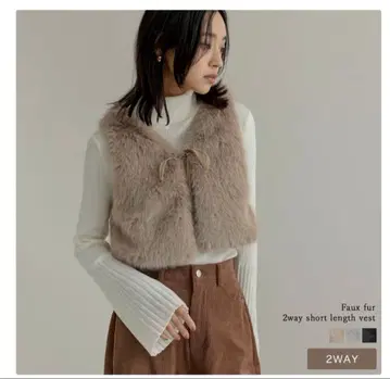 인조 모피 베스트 베이지