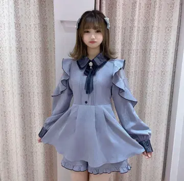 ROJITA 배색 레이스 시어 절개 셋업