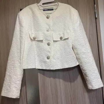 ZARA 노카라 트위드 자켓 화이트