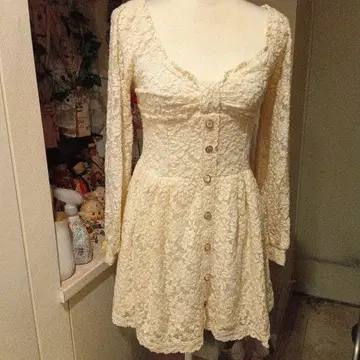 리즈리사 LIZLISA 부조 장미 무늬 전체 레이스 원피스