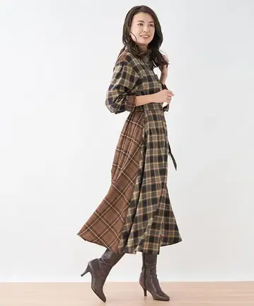 레리안 체크 롱 셔츠 원피스