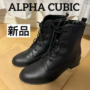 천연 가죽 알파 큐빅 블랙 레이스업 부츠