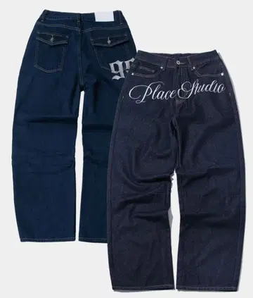 place studio 자수 포인트 와이드 데님 팬츠