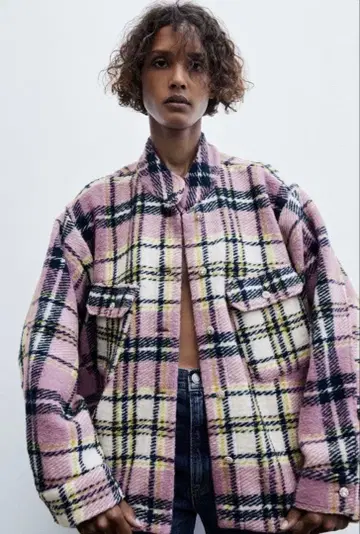 ZARA 울 체크 블루종