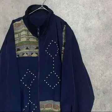 90s 빈티지 스터드 블루종 네이비 남성용 구제 의류 개성파 F4