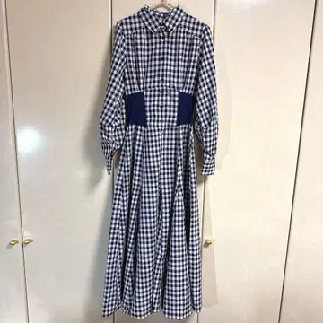 앙데팡당 허리 리브 깅엄 원피스