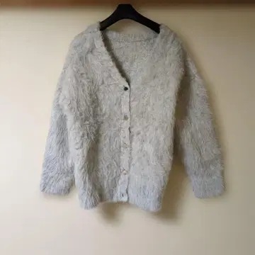 그레이스 콘티넨탈 다이어그램 샤기 니트 가디건 그레이