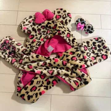 미니 레오파드 무늬 머플러 팬캡 레오파드 무늬 핑