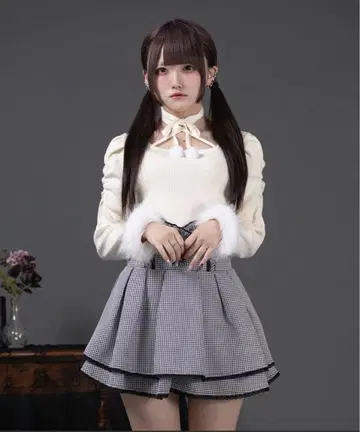 Palelfy 퍼 달린 리본 소매 컨셔스 니트