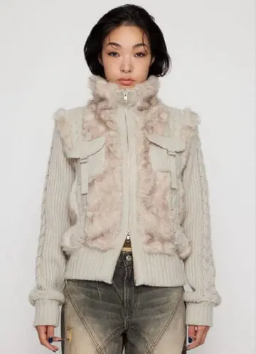 LAGUA GEM 케이블 니트 퍼 블루종