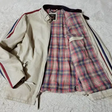 레어 샷 라이더 자켓 L 사이즈 카우 가죽 체크 무늬 화이트 계열