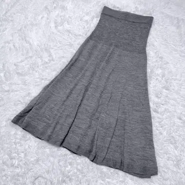 [ ecbille ] M 세탁 가능한 니트 플레어 스커트 그레이 허리밴딩